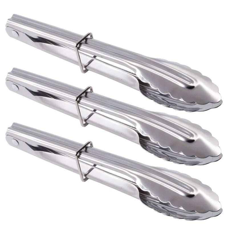 HINMAY Small Stainless Steel Serving Tongs 7-Inch Salad Tongs, Set of 3 (Silver) - Image 1